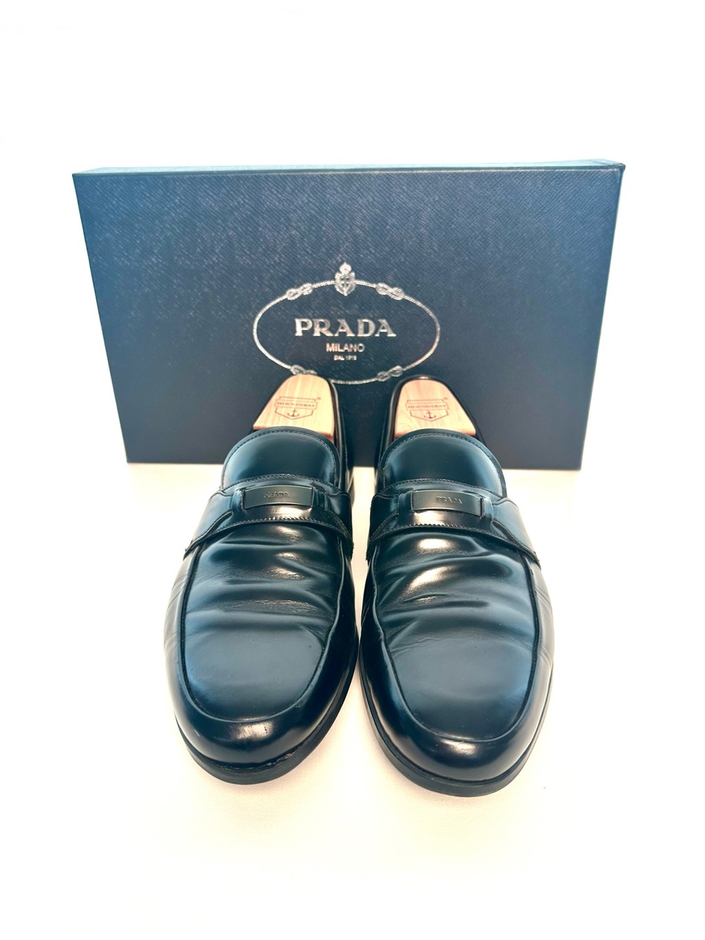 Prada Black Leather Slip-On Loafers for Men